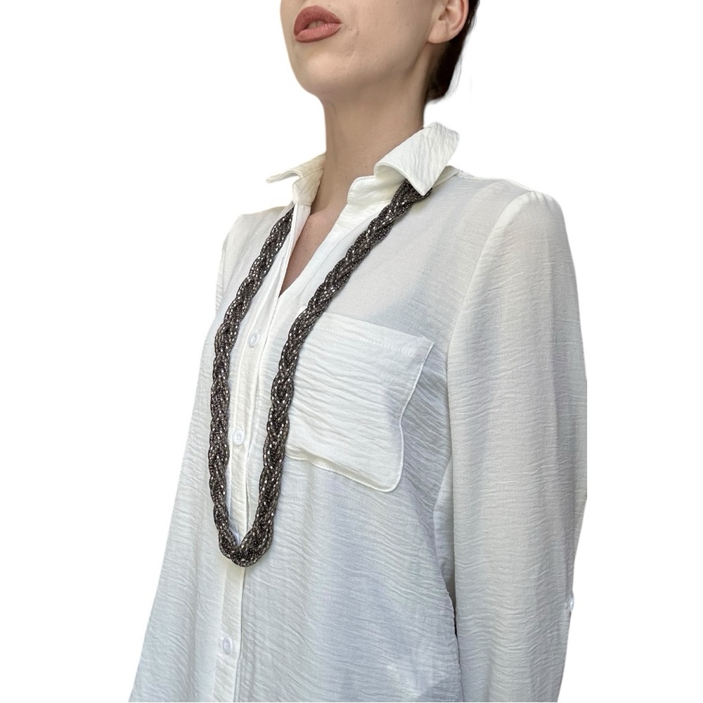 Vintage Statement Braided Necklace Sparkle Gun Metal Gray Modern Sophisticated